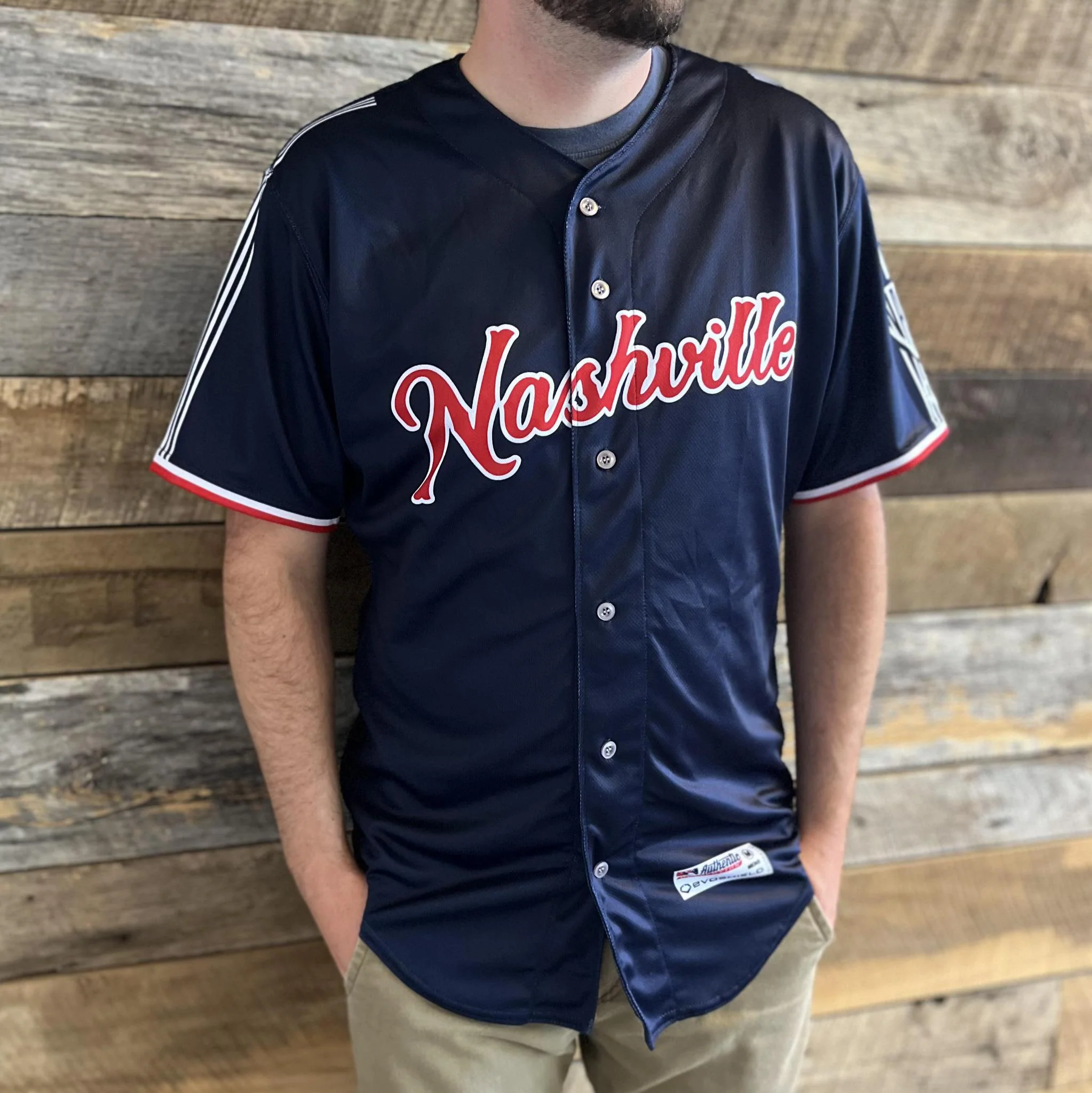 Nashville Sounds EvoShield Adult Navy Authentic Jersey - Image 4